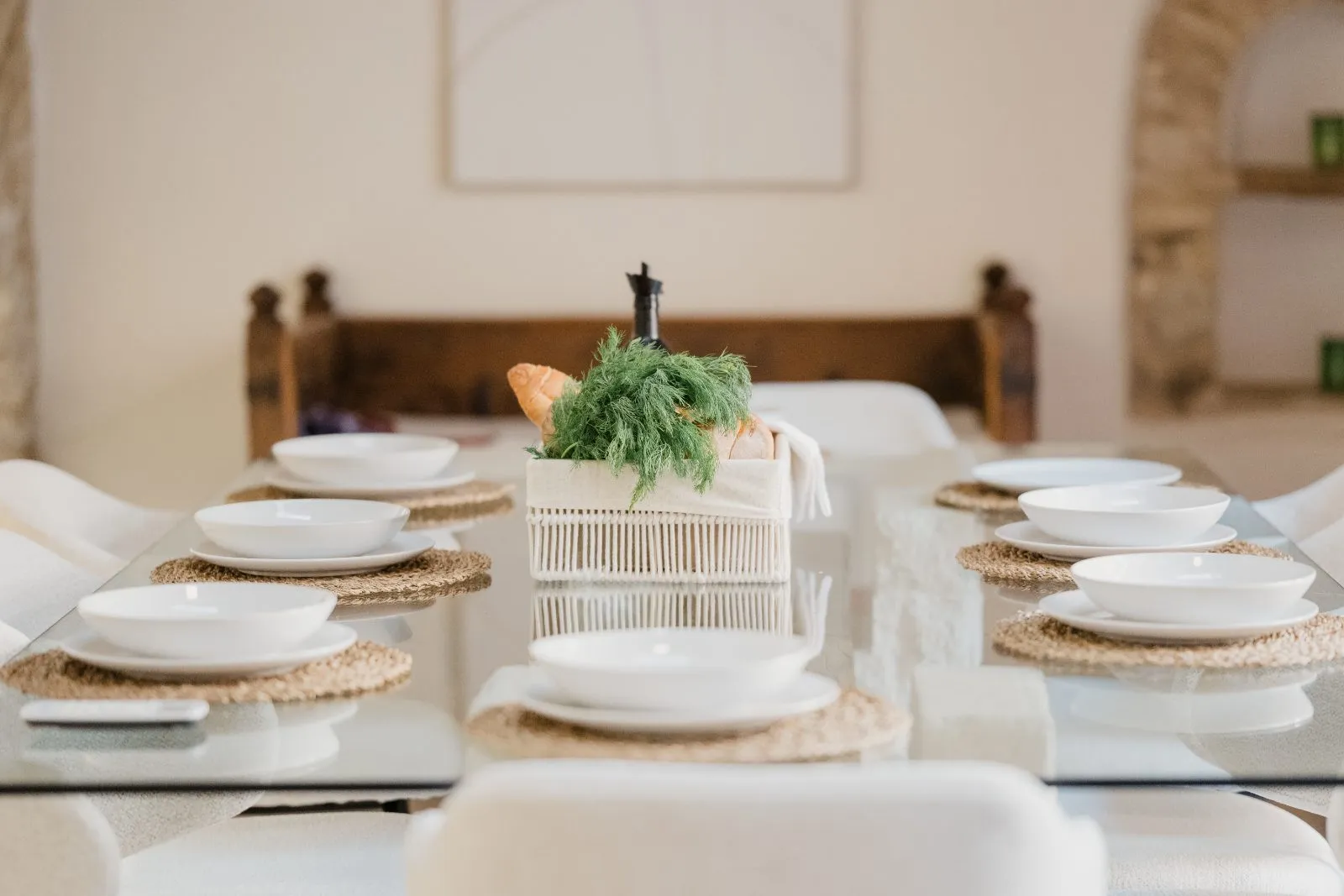 The table, laid for dinner