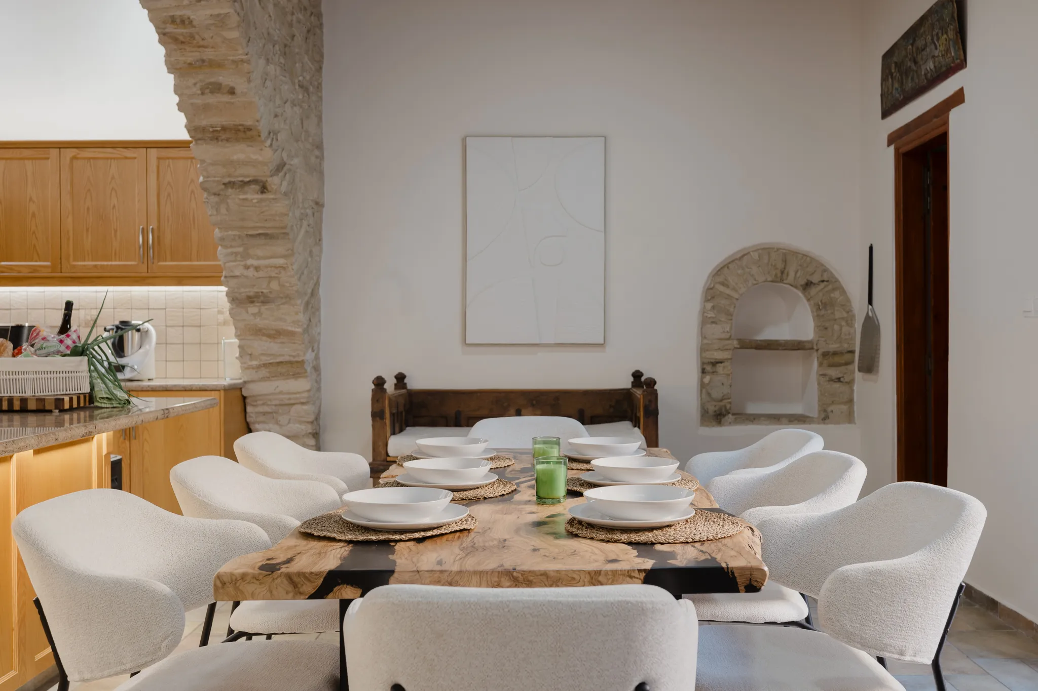The kitchen and dining room
