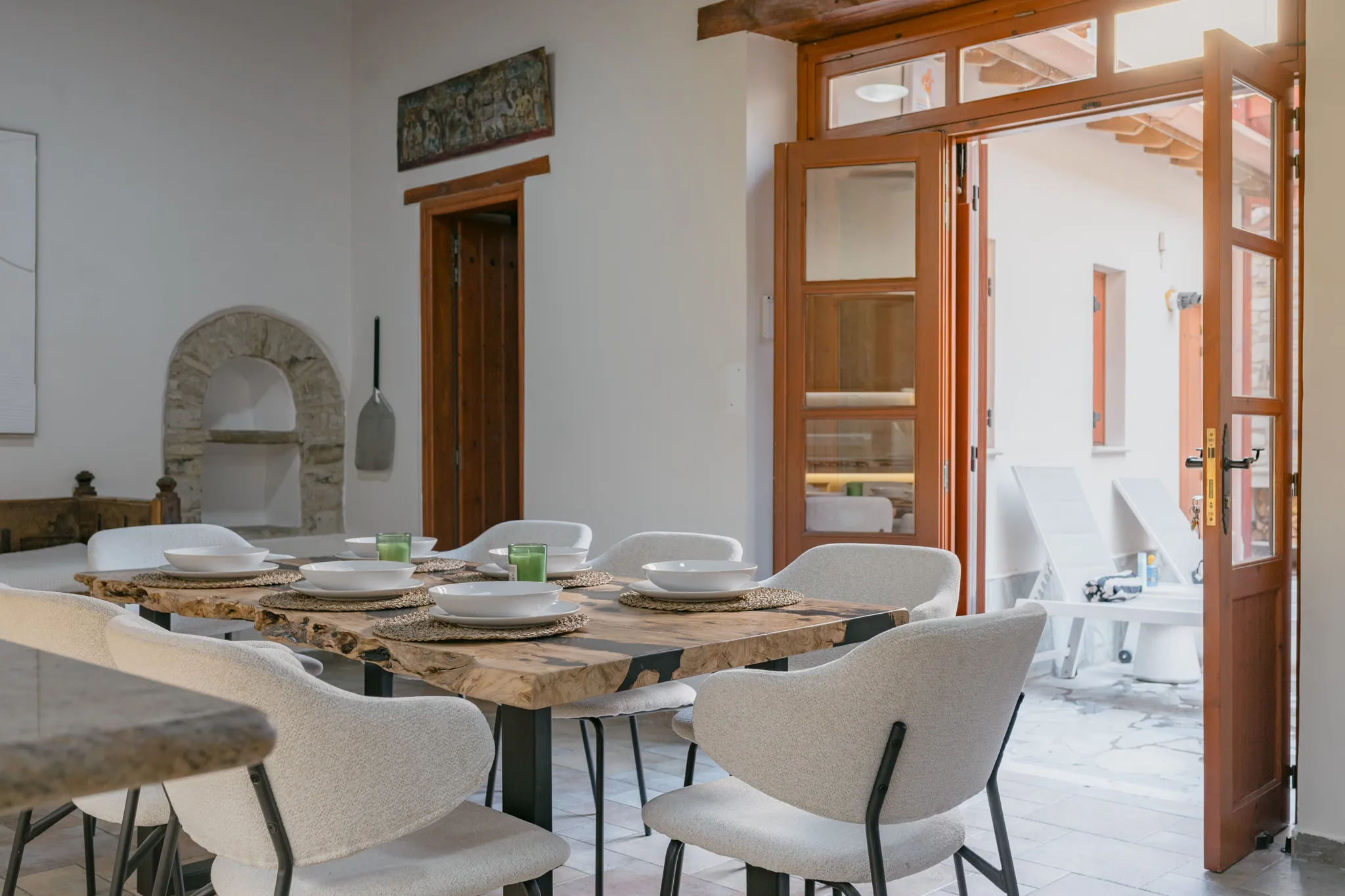 Dining room opening to the courtyard