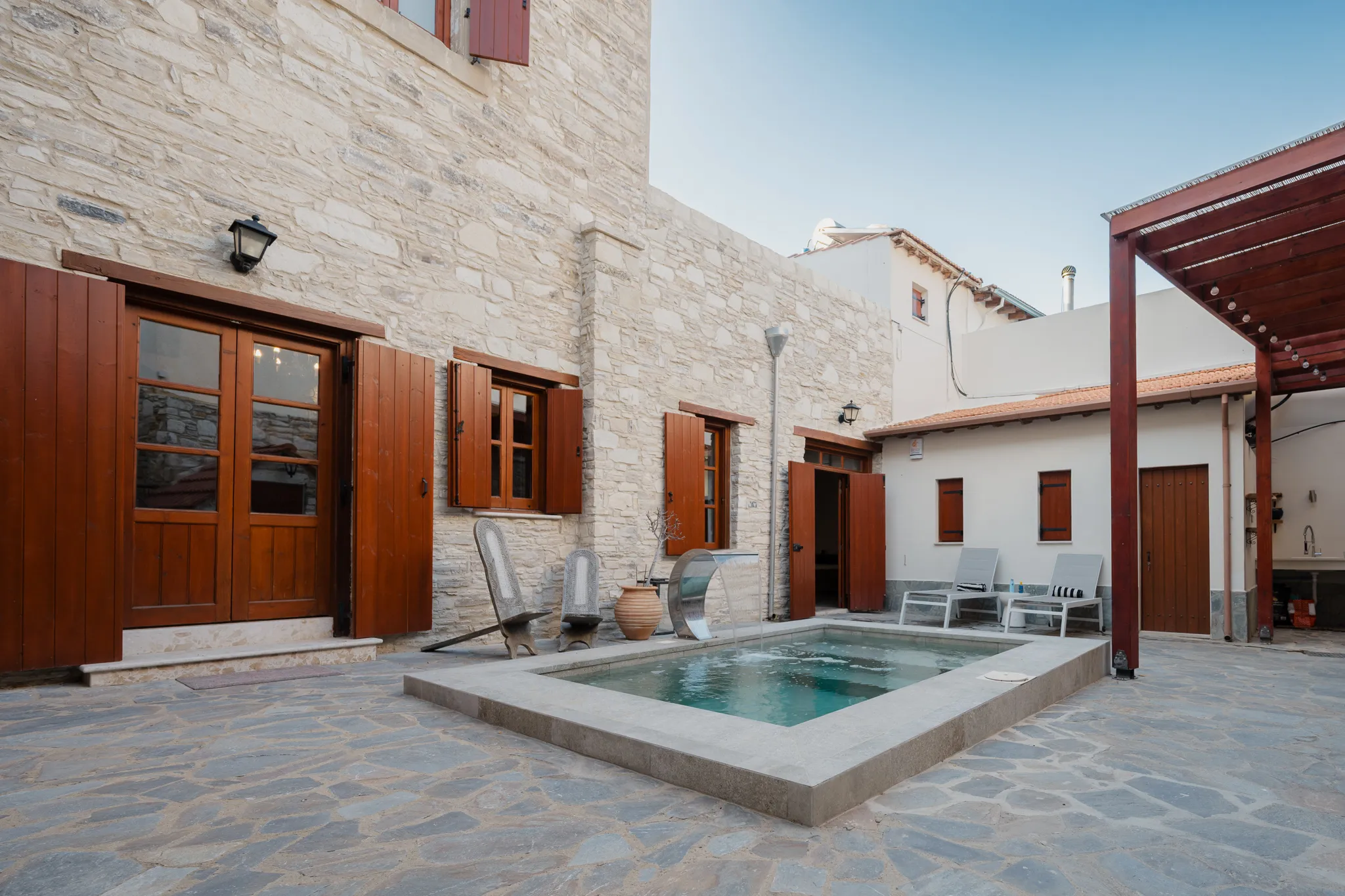 The courtyard and pool in the afternoon