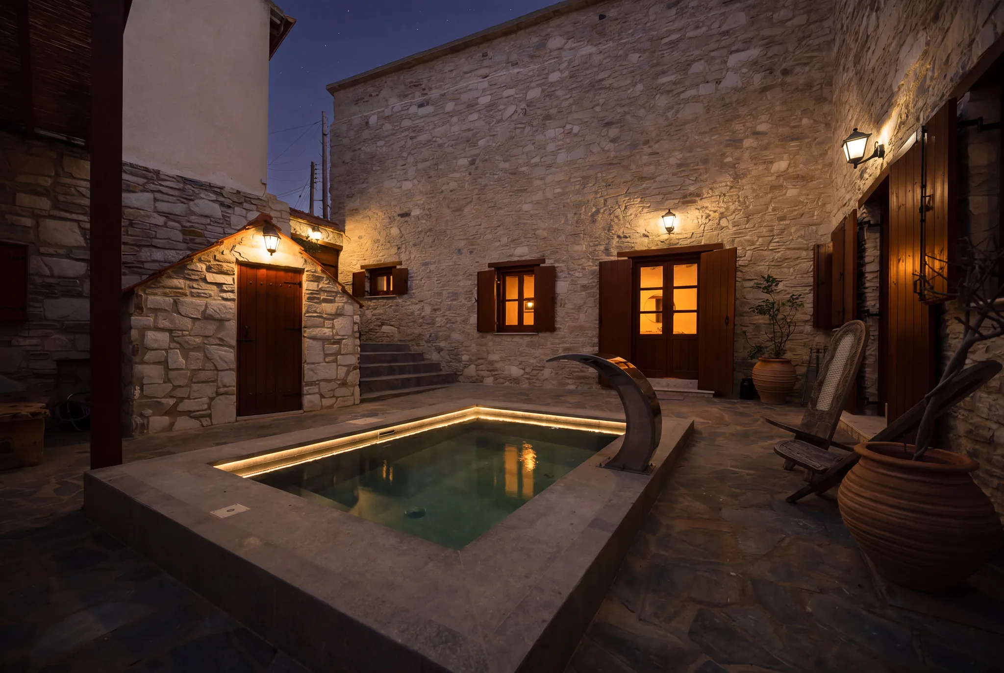 The courtyard at dusk