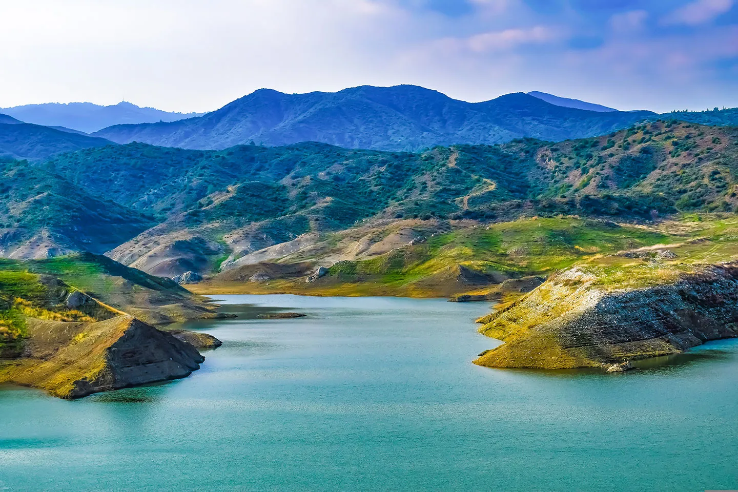 The Kalavasos reservoir below the Troodos foothills