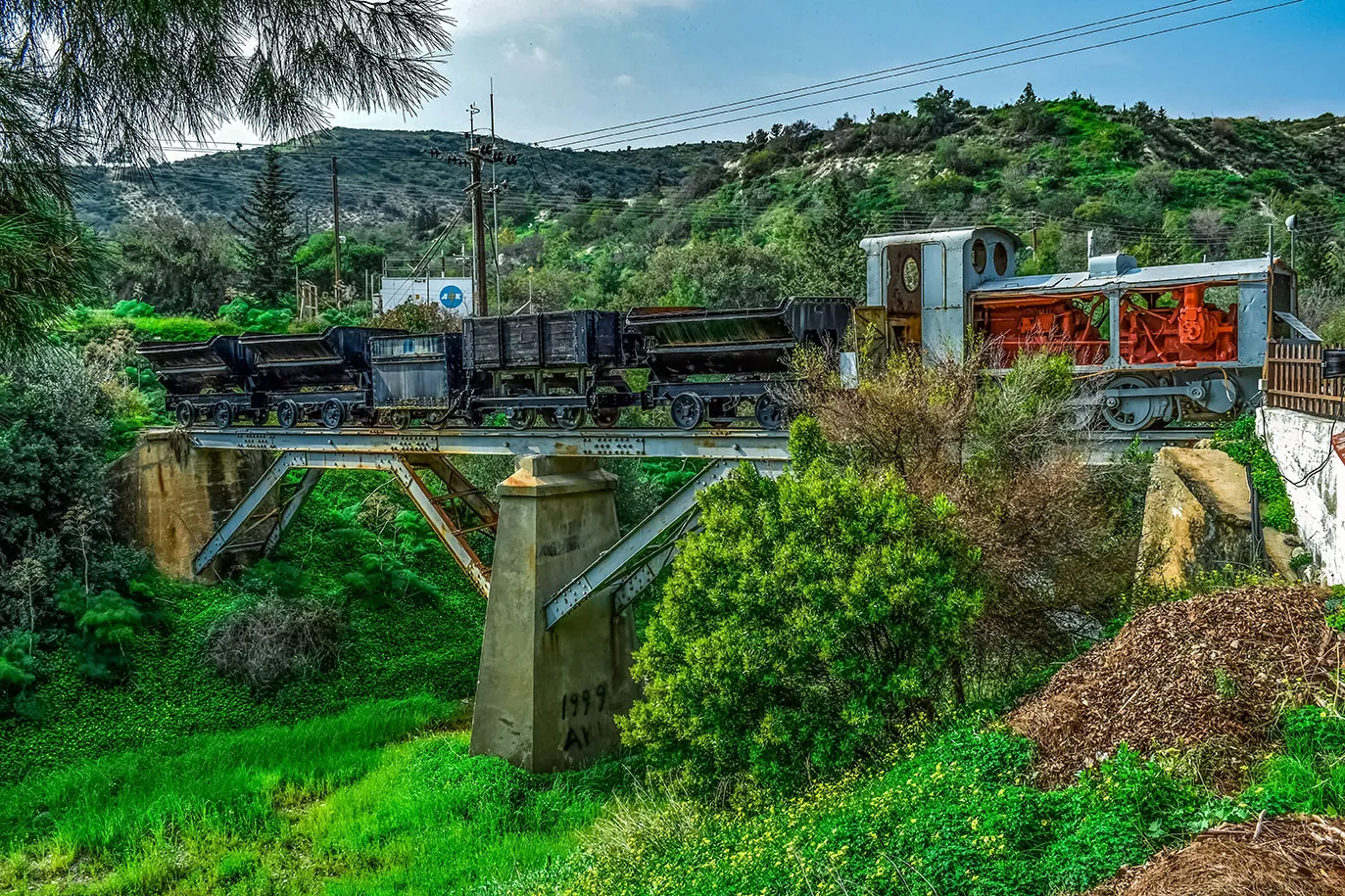 The old mine train that greets visitors entering Kalavasos